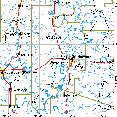 Leflore County close-up map