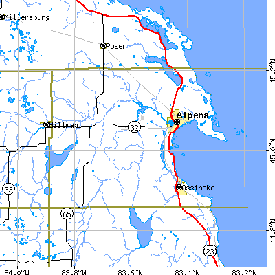 Alpena County close-up map