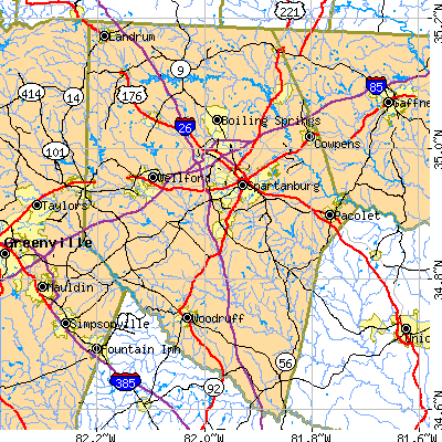 Spartanburg County close-up map