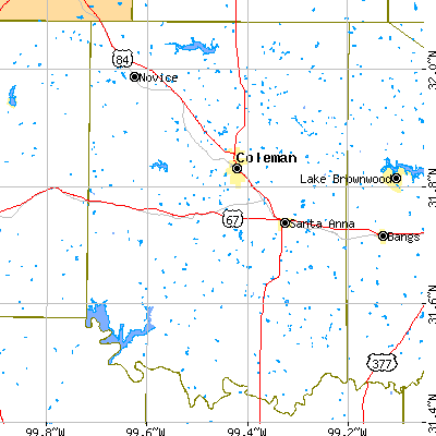 Coleman County close-up map