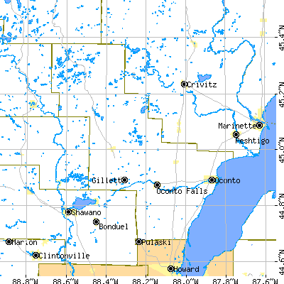 Oconto County close-up map