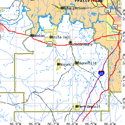 Lowndes County close-up map