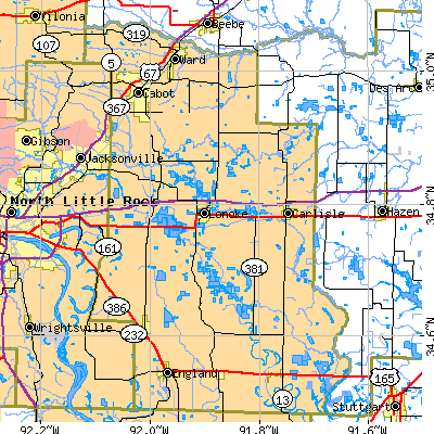 Lonoke County close-up map