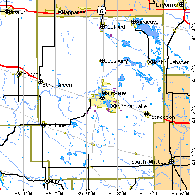 Kosciusko County close-up map