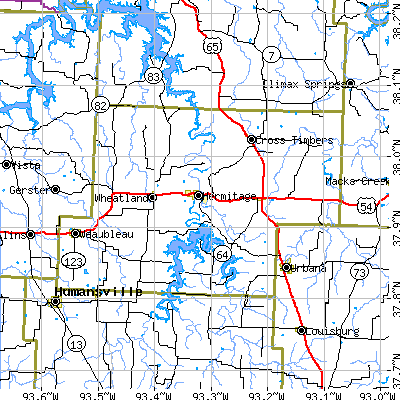 Hickory County close-up map