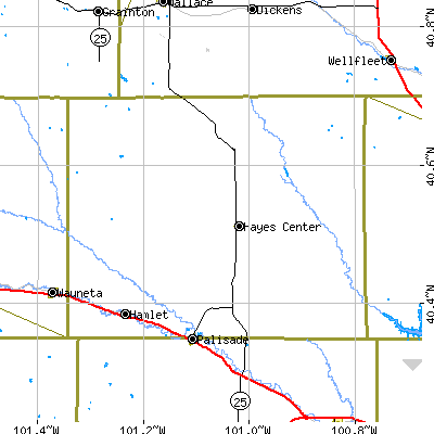 Hayes County close-up map