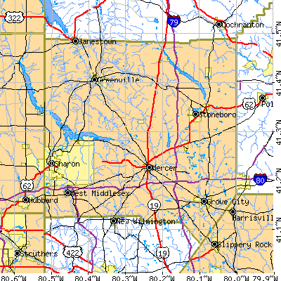 Mercer County close-up map