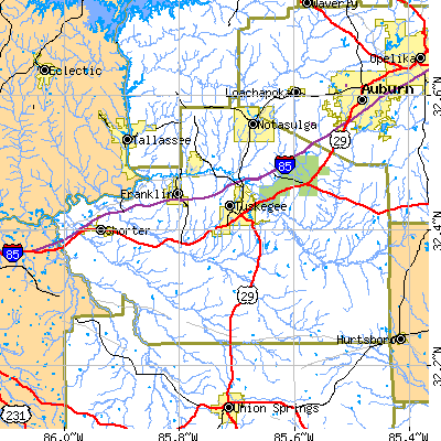 Macon County close-up map