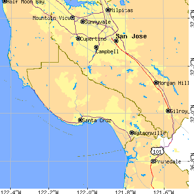 Santa Cruz County close-up map