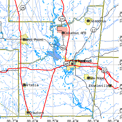 Lowndes County close-up map