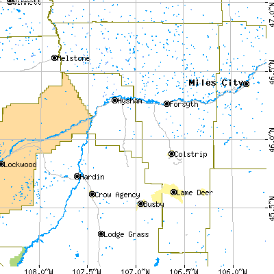 Rosebud County close-up map