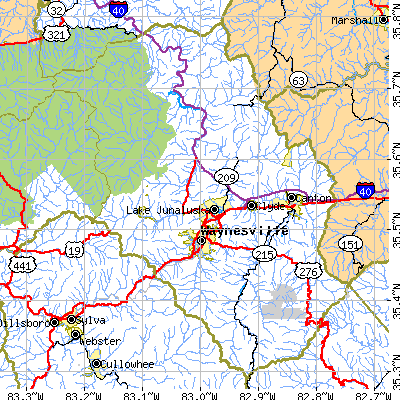 Haywood County close-up map