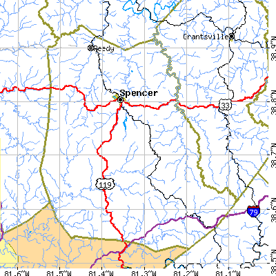 Roane County close-up map