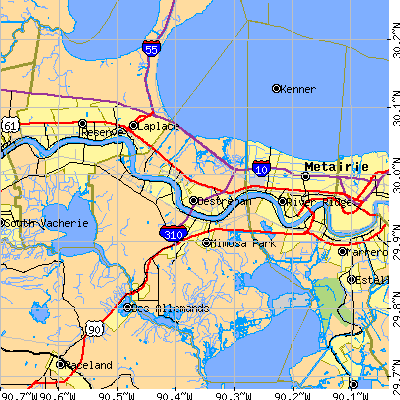 St. Charles Parish close-up map