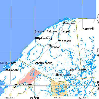 St. Lawrence County close-up map
