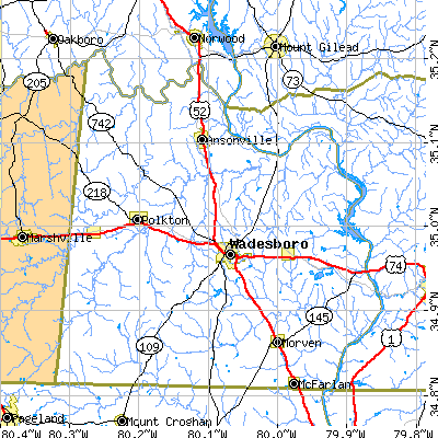 Anson County close-up map