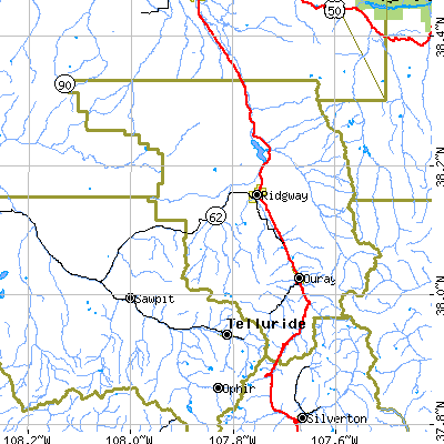 Ouray County close-up map