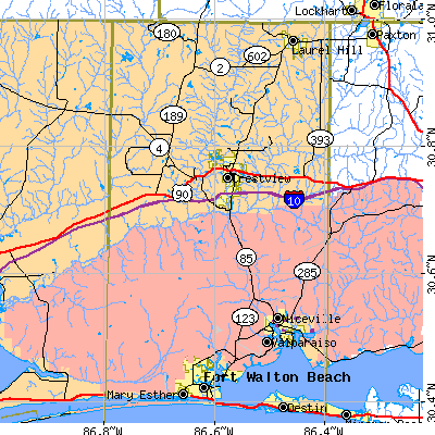 Okaloosa County close-up map