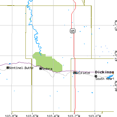 Billings County close-up map