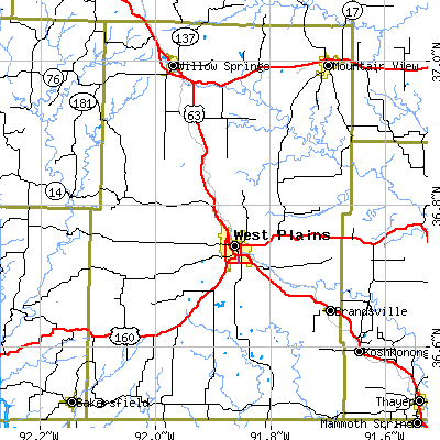 Howell County close-up map