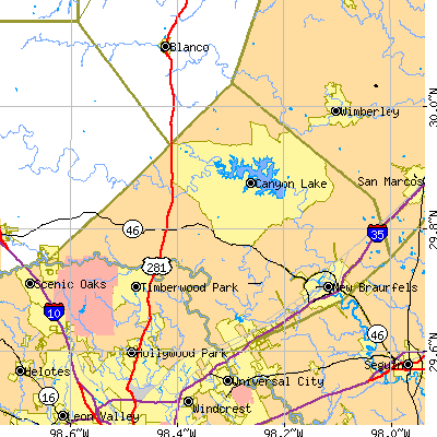 Comal County close-up map