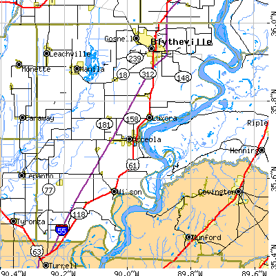Mississippi County close-up map
