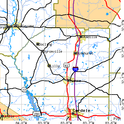 Dooly County close-up map