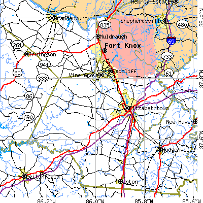Hardin County close-up map