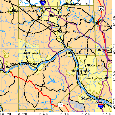 Beaver County close-up map