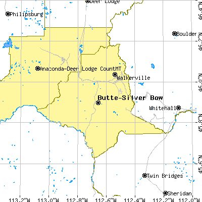 Silver Bow County close-up map
