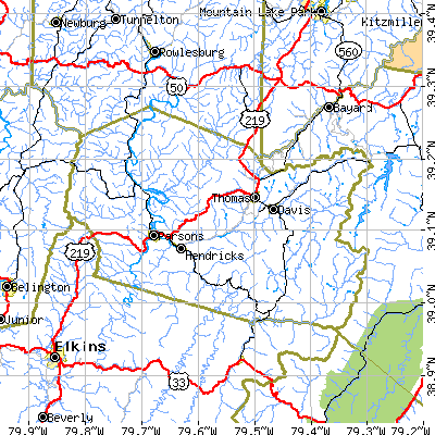 Tucker County close-up map
