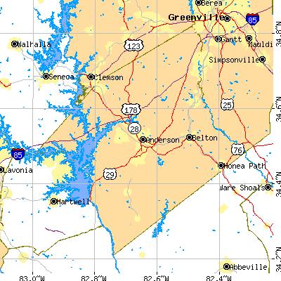 Anderson County close-up map