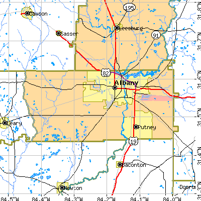Dougherty County close-up map
