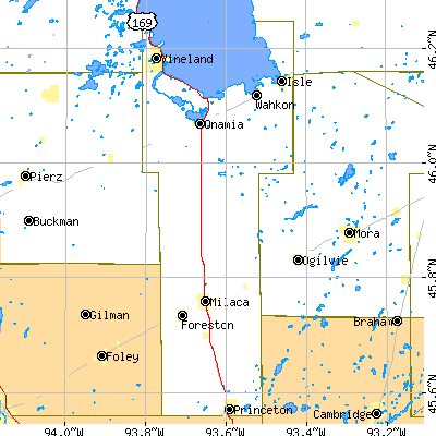 Mille Lacs County close-up map