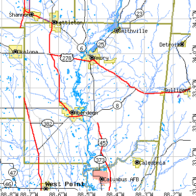 Monroe County close-up map