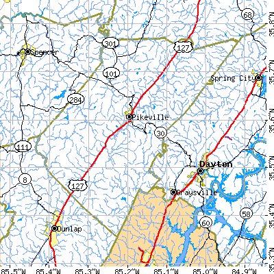 Bledsoe County close-up map