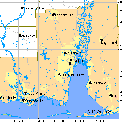 Mobile County close-up map