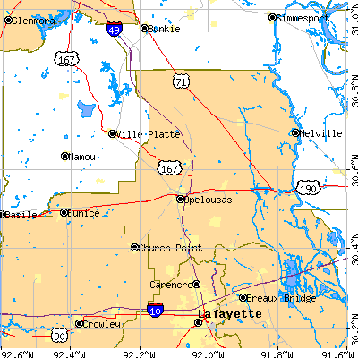 St. Landry Parish close-up map