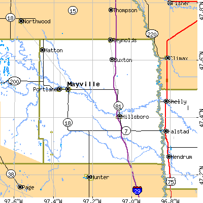 Traill County close-up map