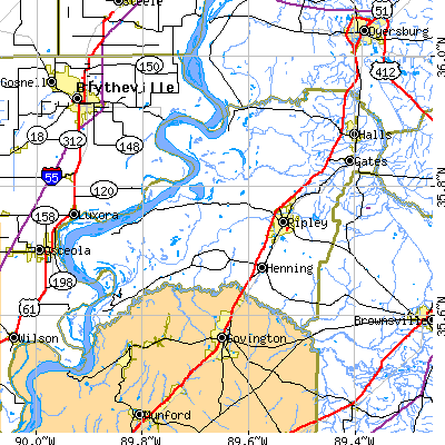 Lauderdale County close-up map