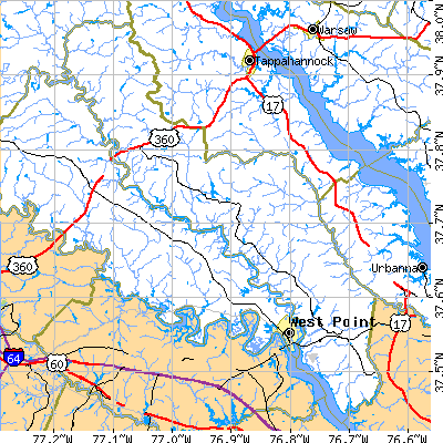 King and Queen County close-up map