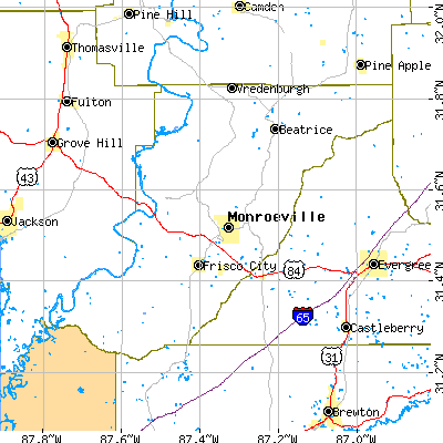 Monroe County close-up map