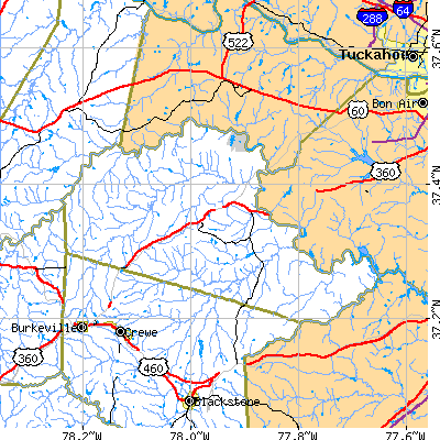 Amelia County close-up map
