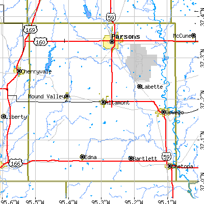Labette County close-up map