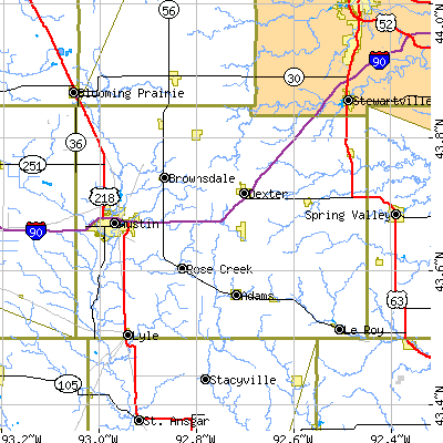 Mower County close-up map