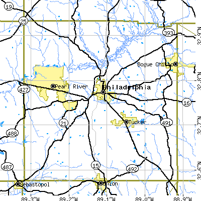 Neshoba County close-up map
