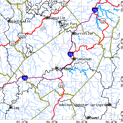 Braxton County close-up map