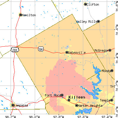 Coryell County close-up map