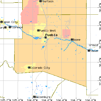 Pueblo County close-up map