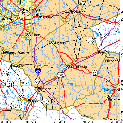 Johnston County close-up map